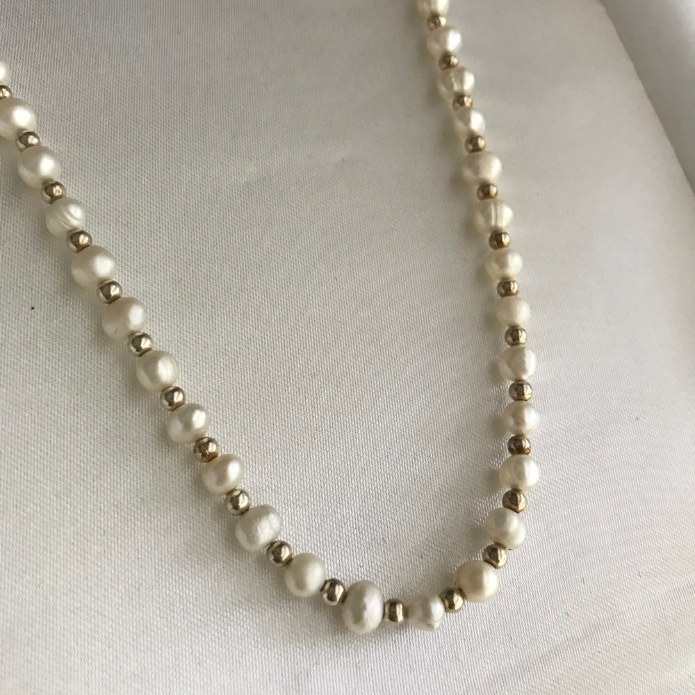 Genuine Pearl & Gold Ball Necklace
